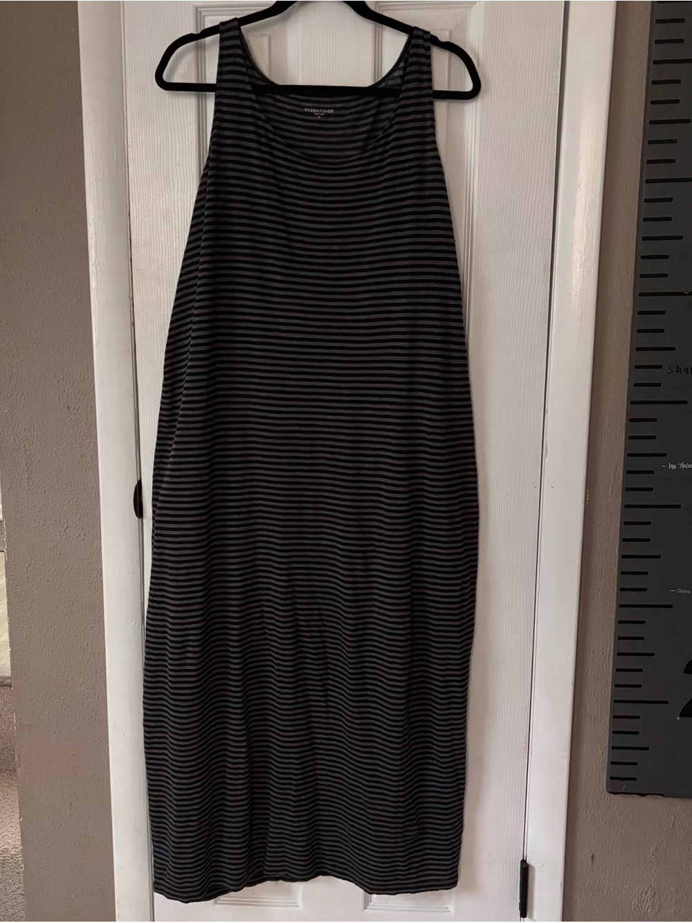Eileen Fisher 100% Linen Tank Maxi Dress 
Black & Gray Stripe Medium